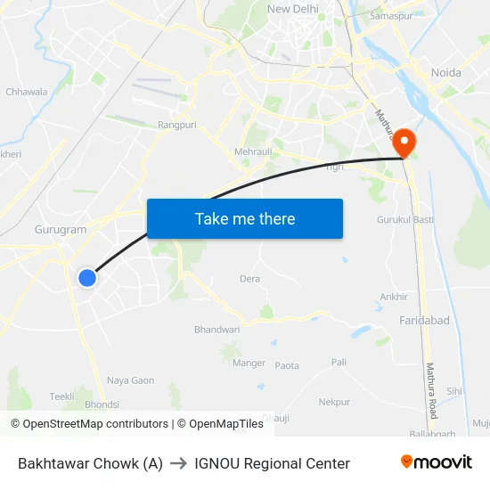 Bakhtawar Chowk (A) to IGNOU Regional Center map