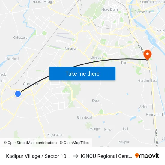 Kadipur Village / Sector 10-A to IGNOU Regional Center map