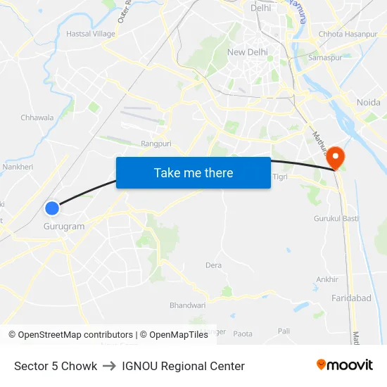 Sector 5 Chowk to IGNOU Regional Center map
