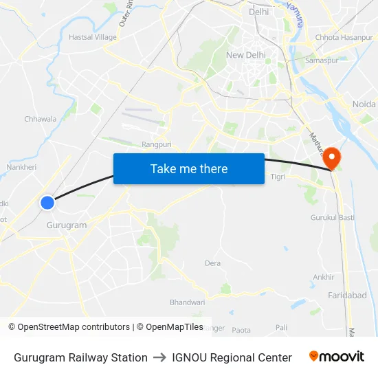 Gurugram Railway Station to IGNOU Regional Center map