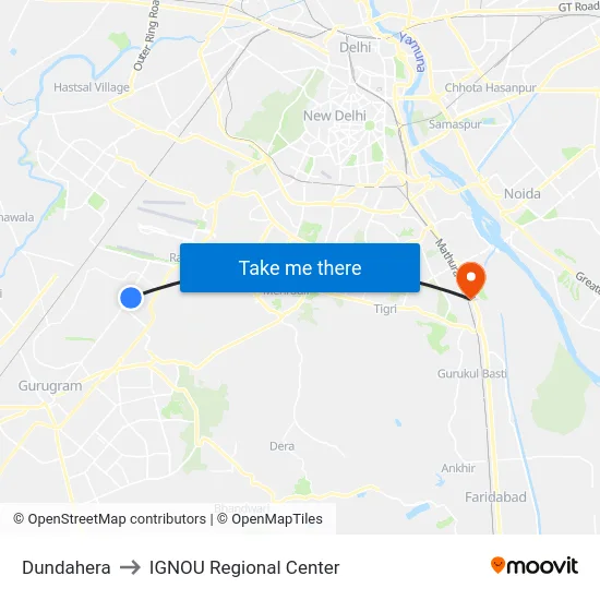 Dundahera to IGNOU Regional Center map