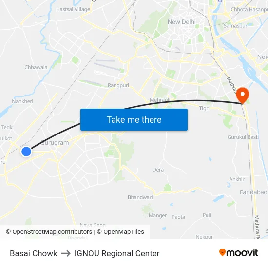 Basai Chowk to IGNOU Regional Center map