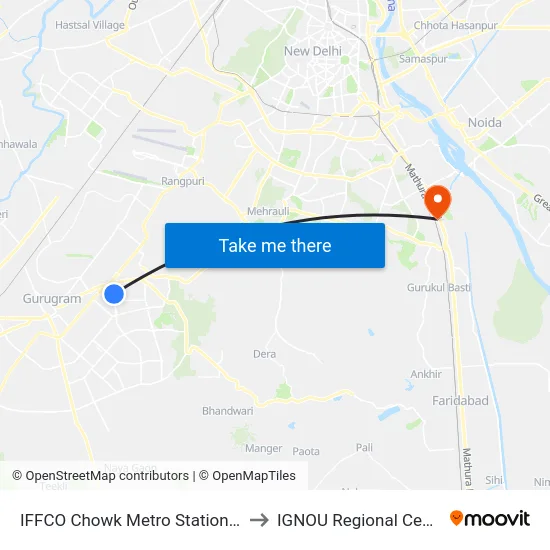 IFFCO Chowk Metro Station (B) to IGNOU Regional Center map