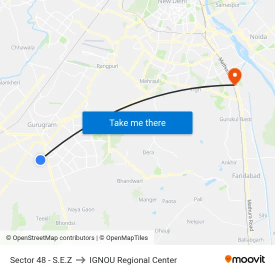Sector 48 - S.E.Z to IGNOU Regional Center map