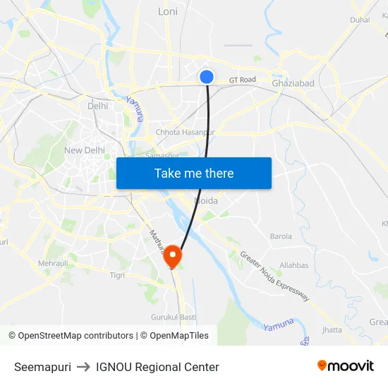 Seemapuri to IGNOU Regional Center map