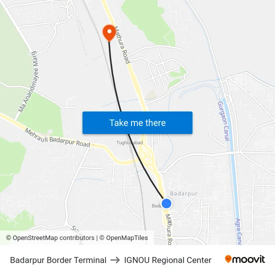 Badarpur Border Terminal to IGNOU Regional Center map