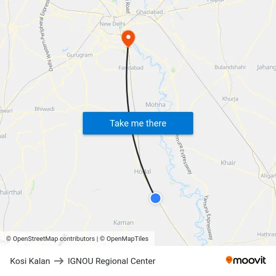 Kosi Kalan to IGNOU Regional Center map