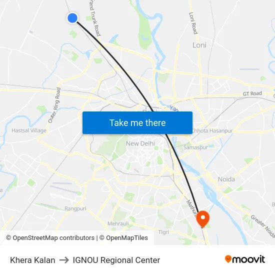 Khera Kalan to IGNOU Regional Center map
