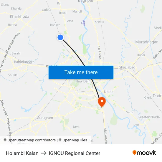 Holambi Kalan to IGNOU Regional Center map