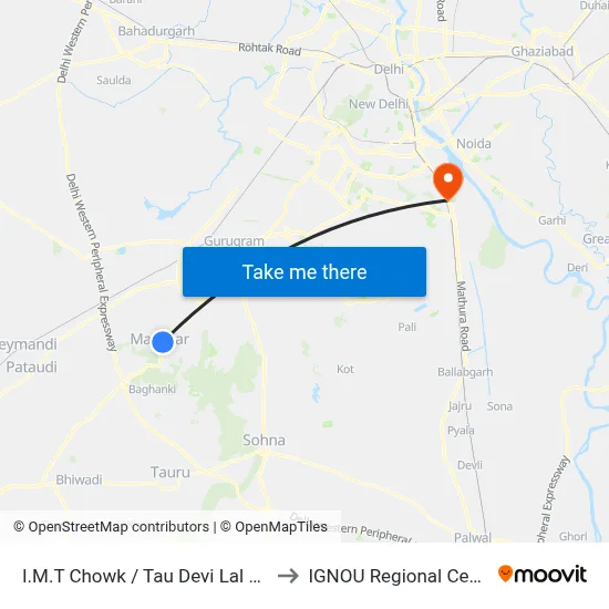 I.M.T Chowk / Tau Devi Lal Park to IGNOU Regional Center map
