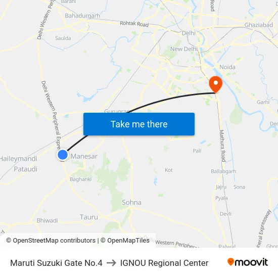 Maruti Suzuki Gate No.4 to IGNOU Regional Center map