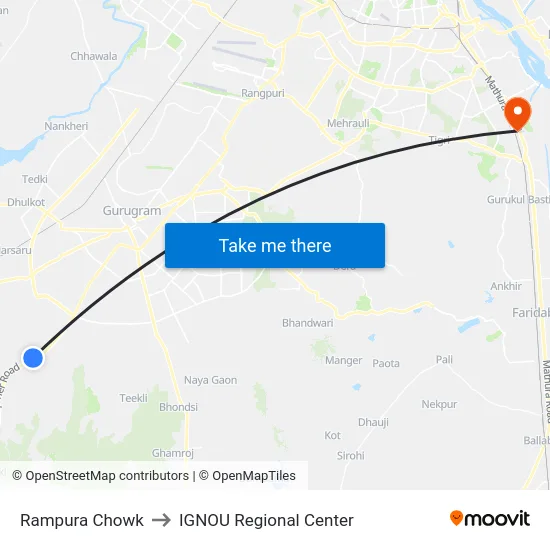 Rampura Chowk to IGNOU Regional Center map