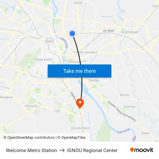 Welcome Metro Station to IGNOU Regional Center map