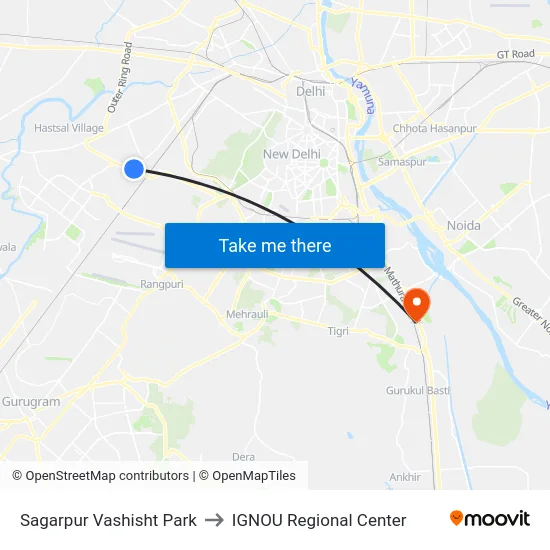 Sagarpur Vashisht Park to IGNOU Regional Center map