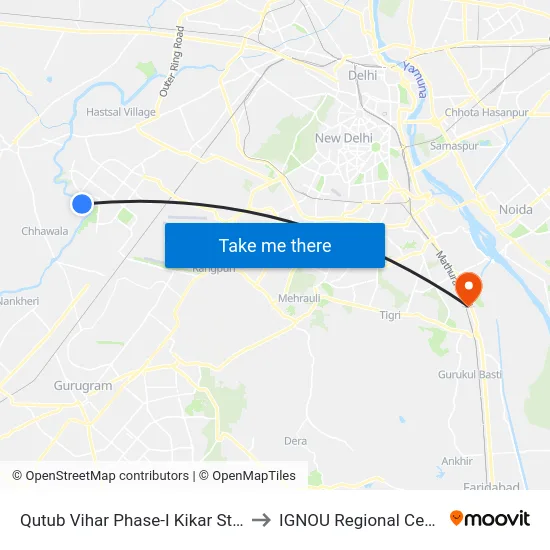 Qutub Vihar Phase-I Kikar Stand to IGNOU Regional Center map