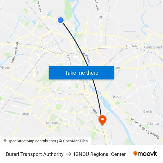 Burari Transport Authority to IGNOU Regional Center map