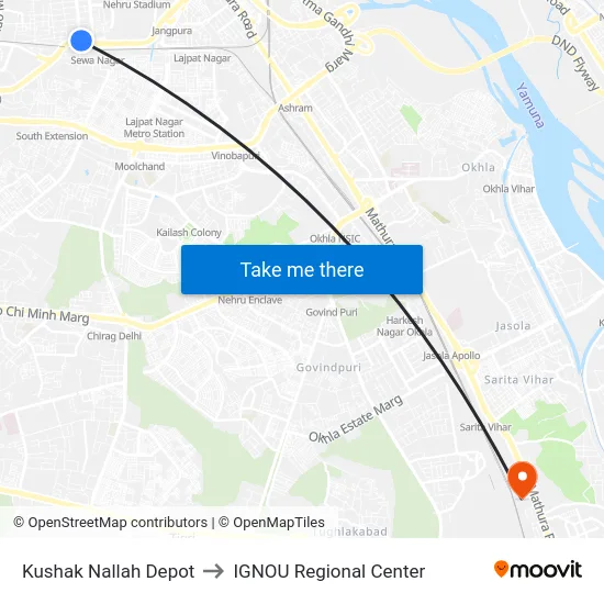 Kushak Nallah Depot to IGNOU Regional Center map