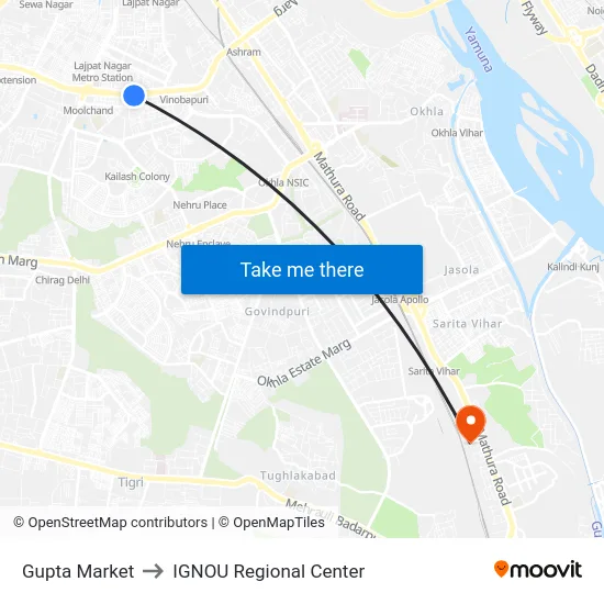 Gupta Market to IGNOU Regional Center map
