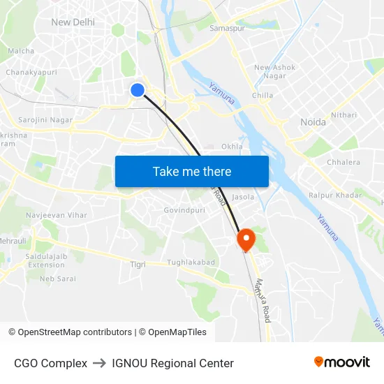 CGO Complex to IGNOU Regional Center map