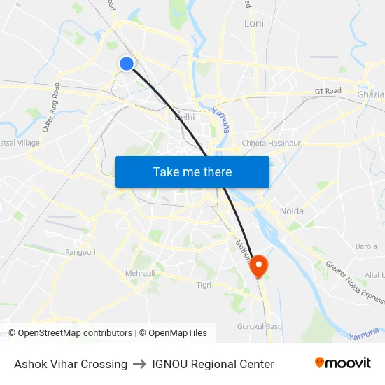 Ashok Vihar Crossing to IGNOU Regional Center map