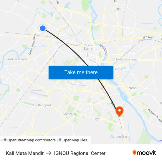 Kali Mata Mandir to IGNOU Regional Center map