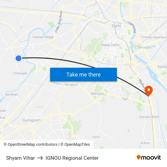 Shyam Vihar to IGNOU Regional Center map