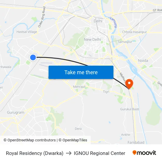 Royal Residency (Dwarka) to IGNOU Regional Center map
