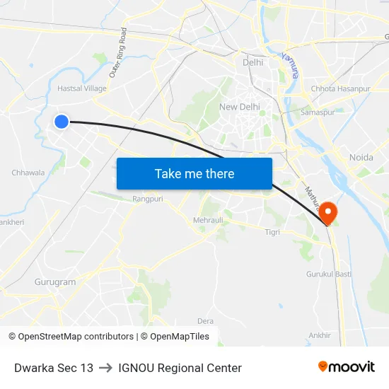Dwarka Sec 13 to IGNOU Regional Center map