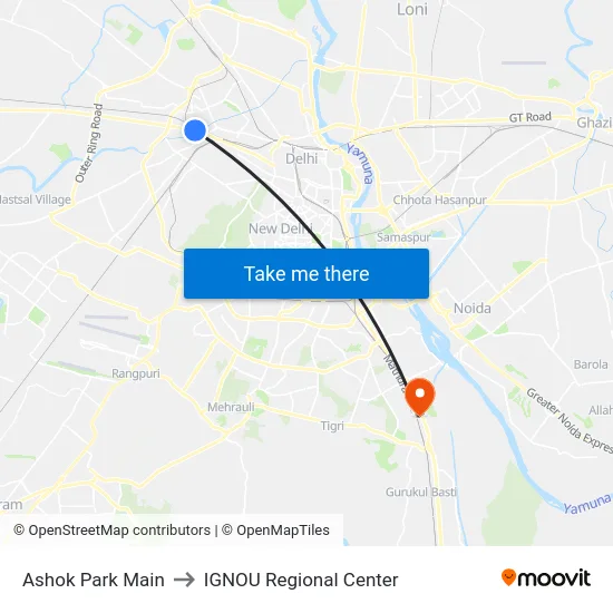 Ashok Park Main to IGNOU Regional Center map