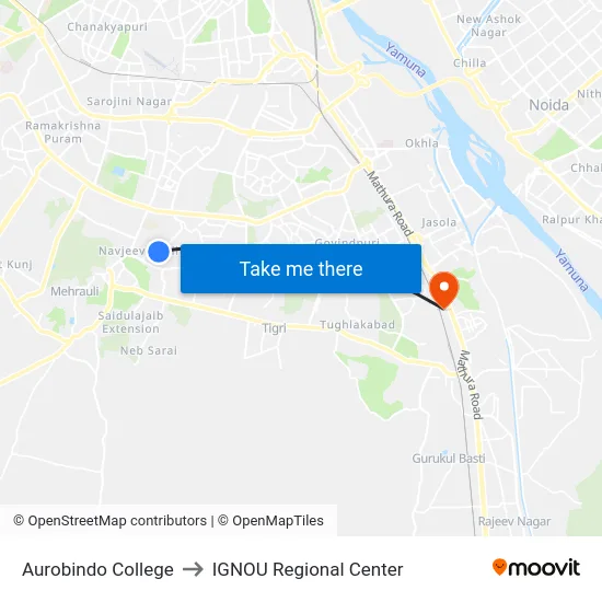 Aurobindo College to IGNOU Regional Center map
