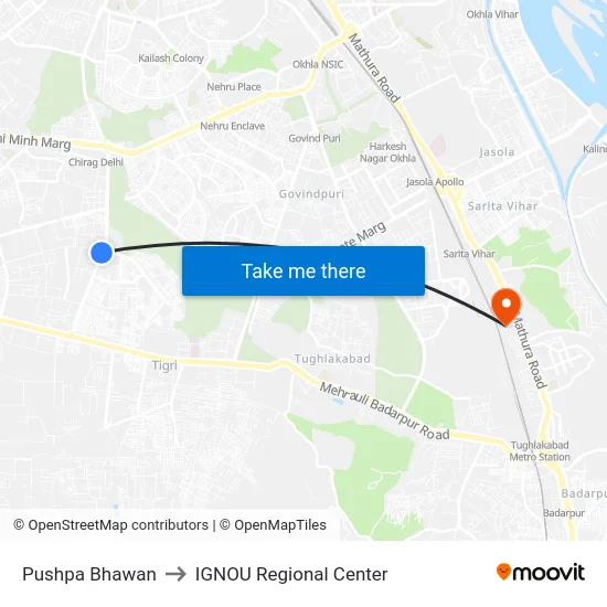 Pushpa Bhawan to IGNOU Regional Center map