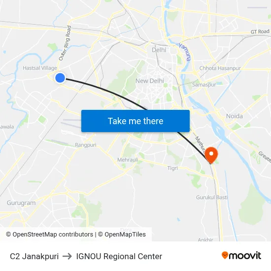 C2 Janakpuri to IGNOU Regional Center map