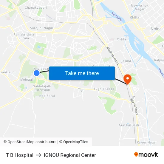 T B Hospital to IGNOU Regional Center map