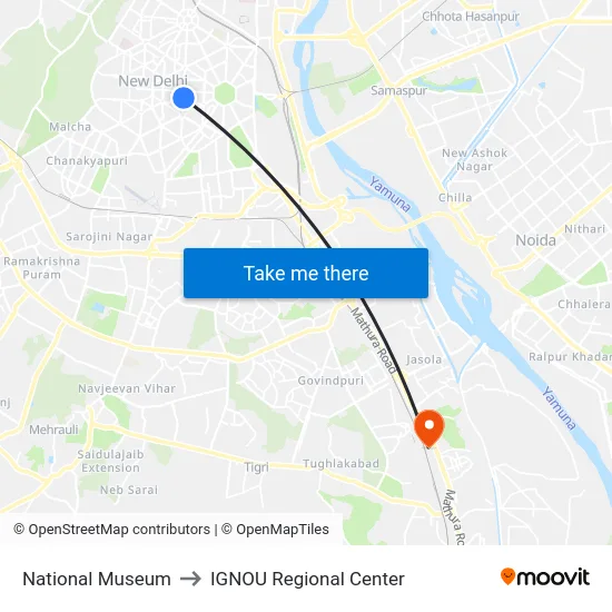 National Museum to IGNOU Regional Center map