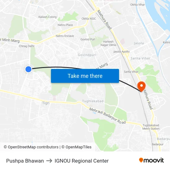Pushpa Bhawan to IGNOU Regional Center map