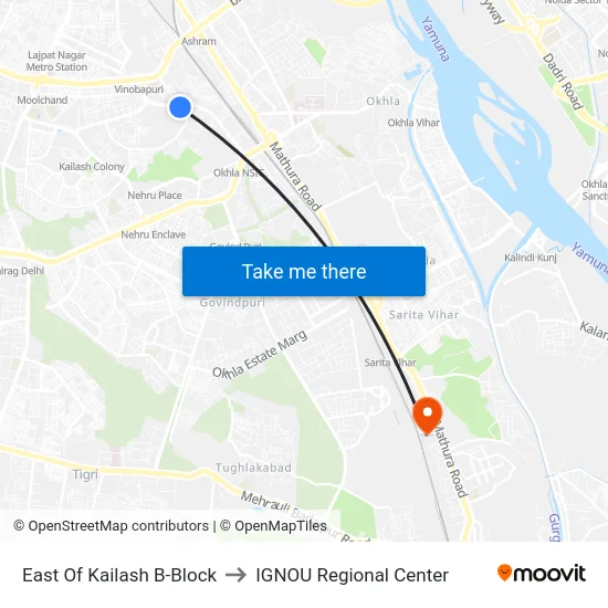 East Of Kailash B-Block to IGNOU Regional Center map