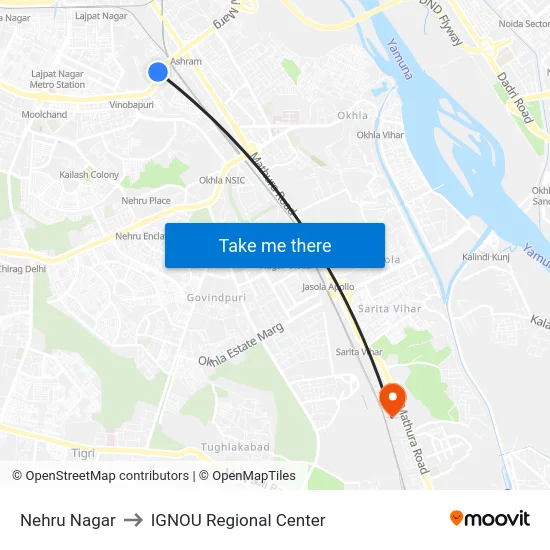 Nehru Nagar to IGNOU Regional Center map