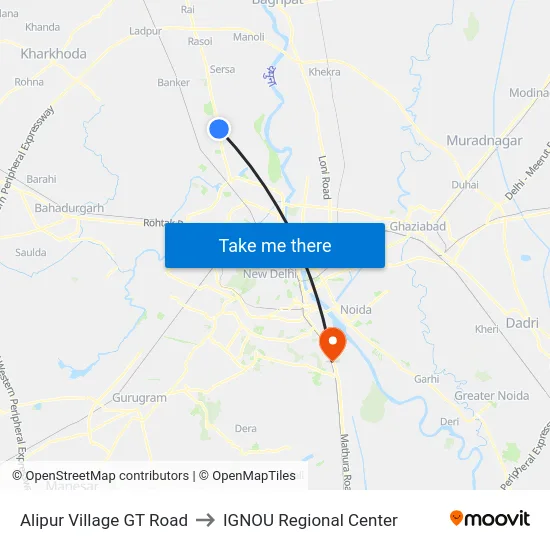Alipur Village GT Road to IGNOU Regional Center map