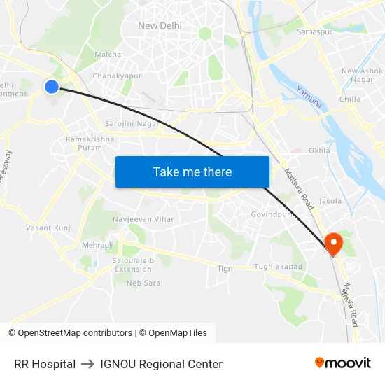 RR Hospital to IGNOU Regional Center map