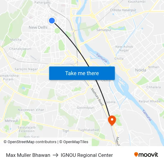 Max Muller Bhawan to IGNOU Regional Center map