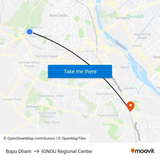 Bapu Dham to IGNOU Regional Center map