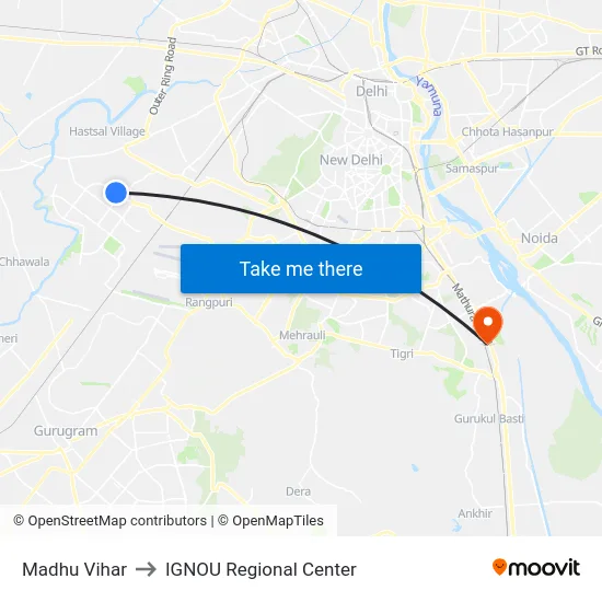 Madhu Vihar to IGNOU Regional Center map