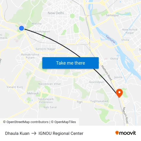 Dhaula Kuan to IGNOU Regional Center map