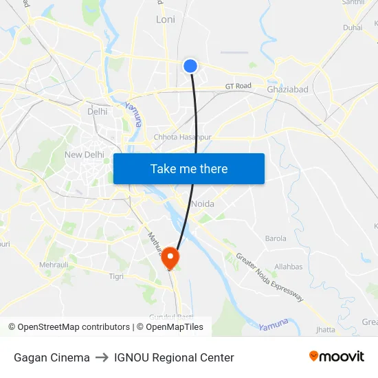 Gagan Cinema to IGNOU Regional Center map
