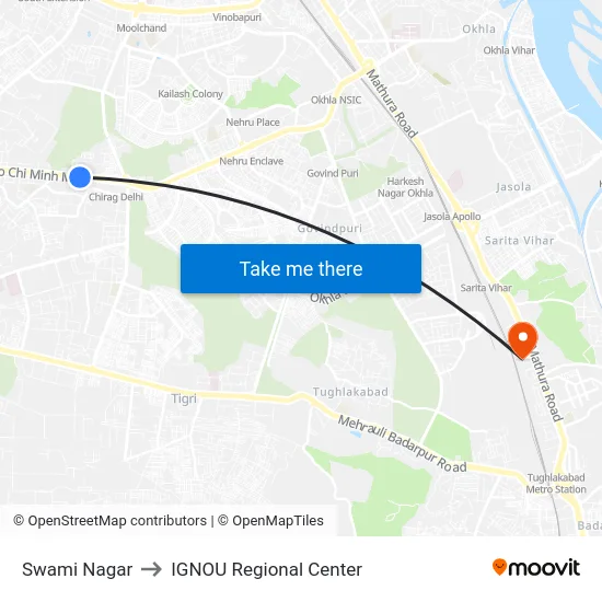 Swami Nagar to IGNOU Regional Center map