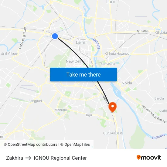 Zakhira to IGNOU Regional Center map