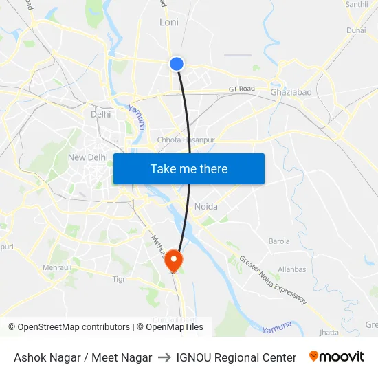 Ashok Nagar / Meet Nagar to IGNOU Regional Center map