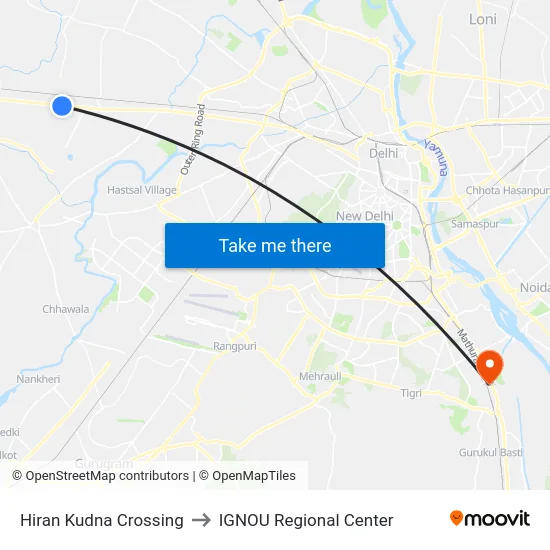 Hiran Kudna Crossing to IGNOU Regional Center map