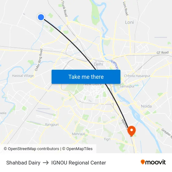 Shahbad Dairy to IGNOU Regional Center map