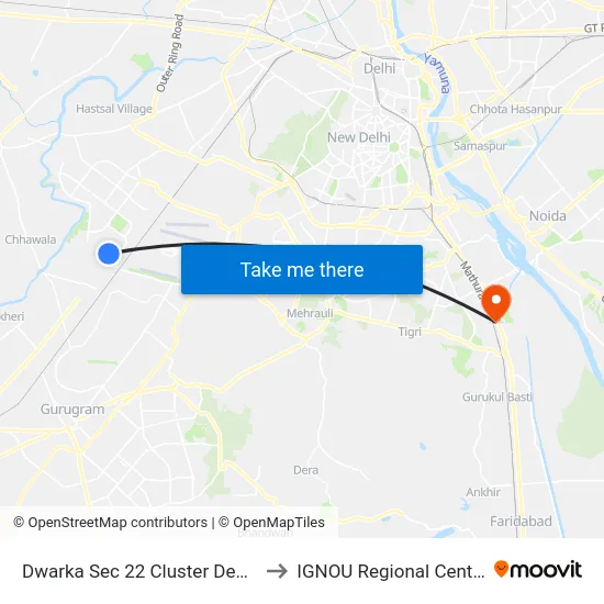 Dwarka Sec 22 Cluster Depot to IGNOU Regional Center map